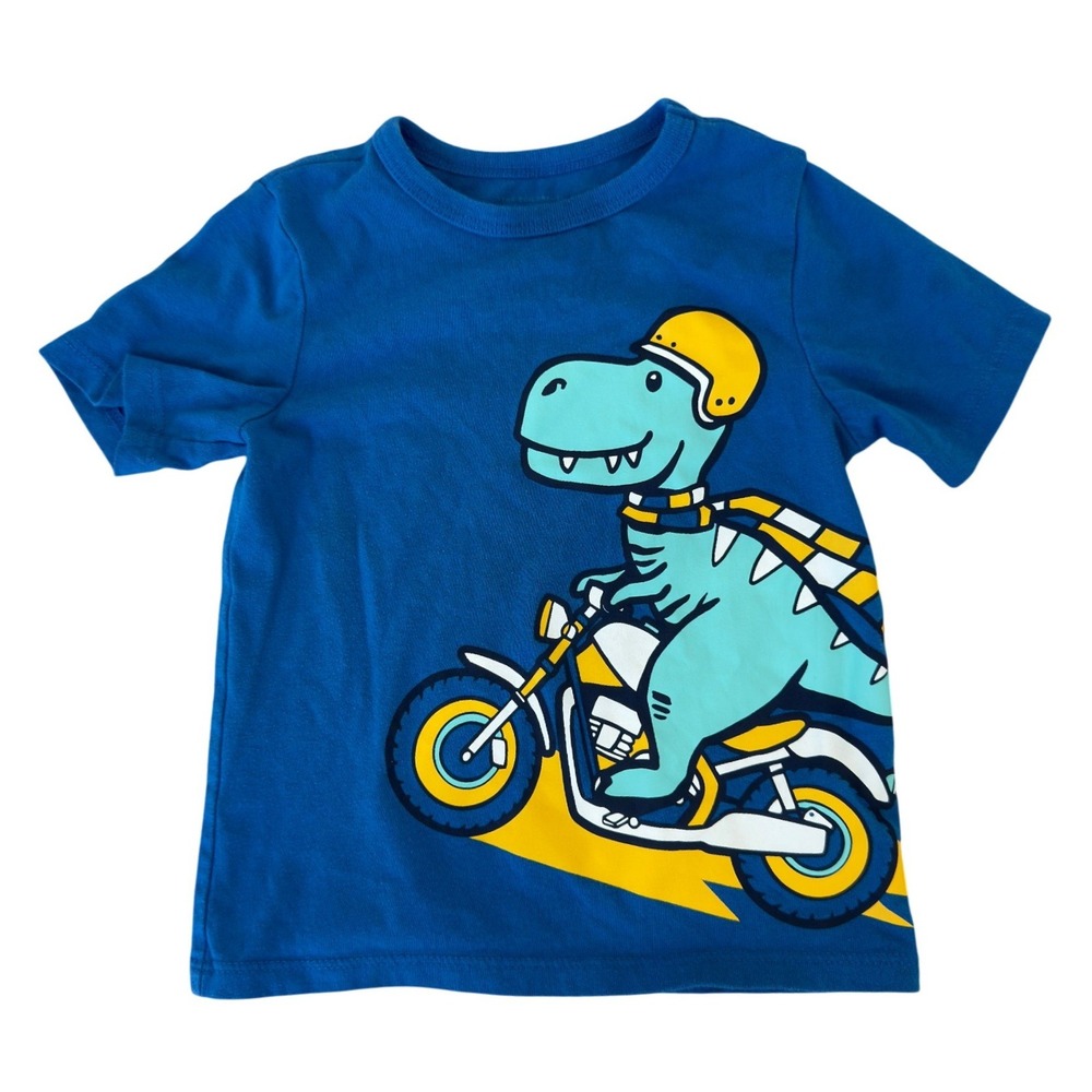 The Children's Place Boys Blue Dinosaur Motorcycle Graphic T-Shirt 3T